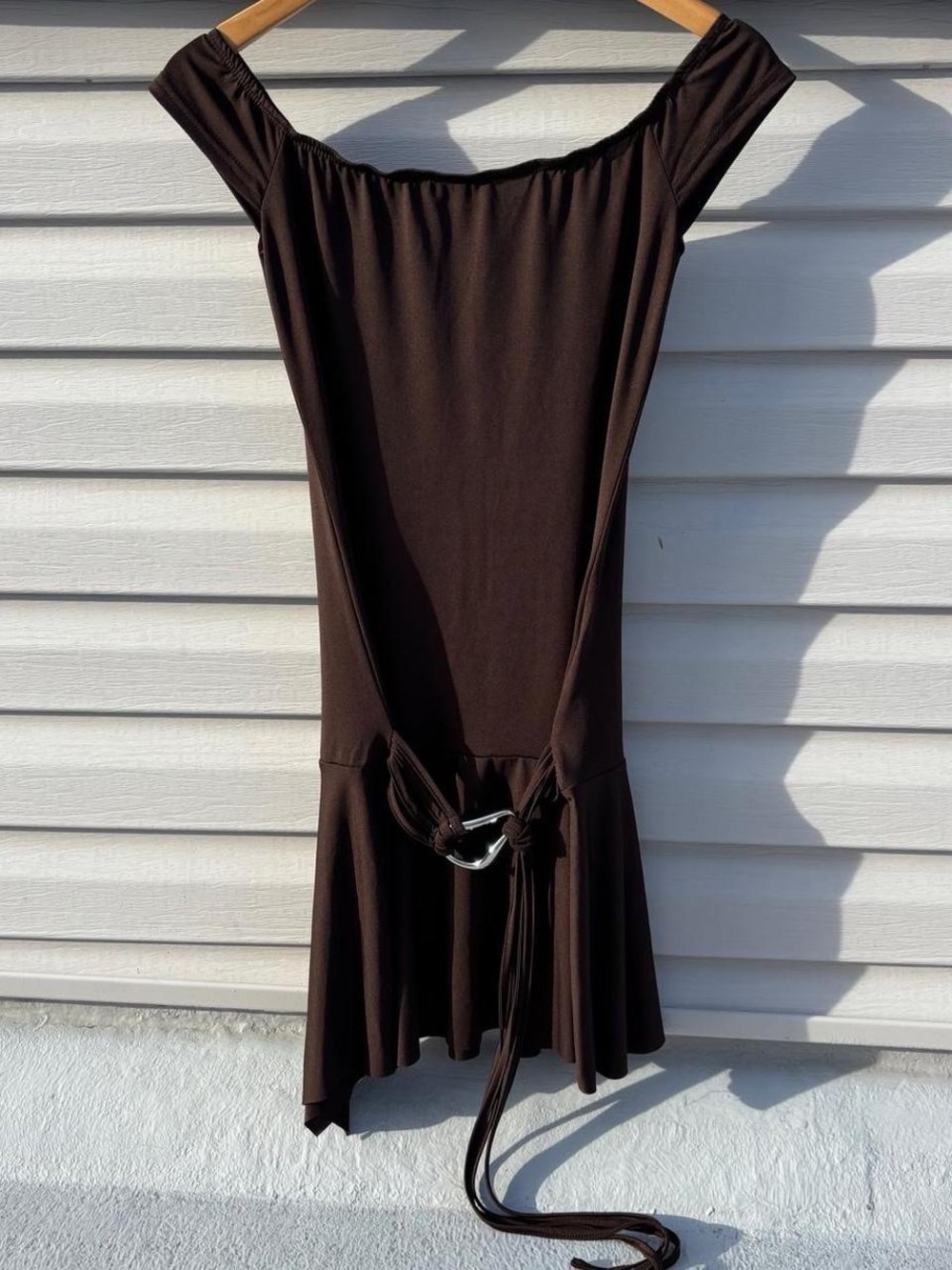 brown off the shoulder mini dress